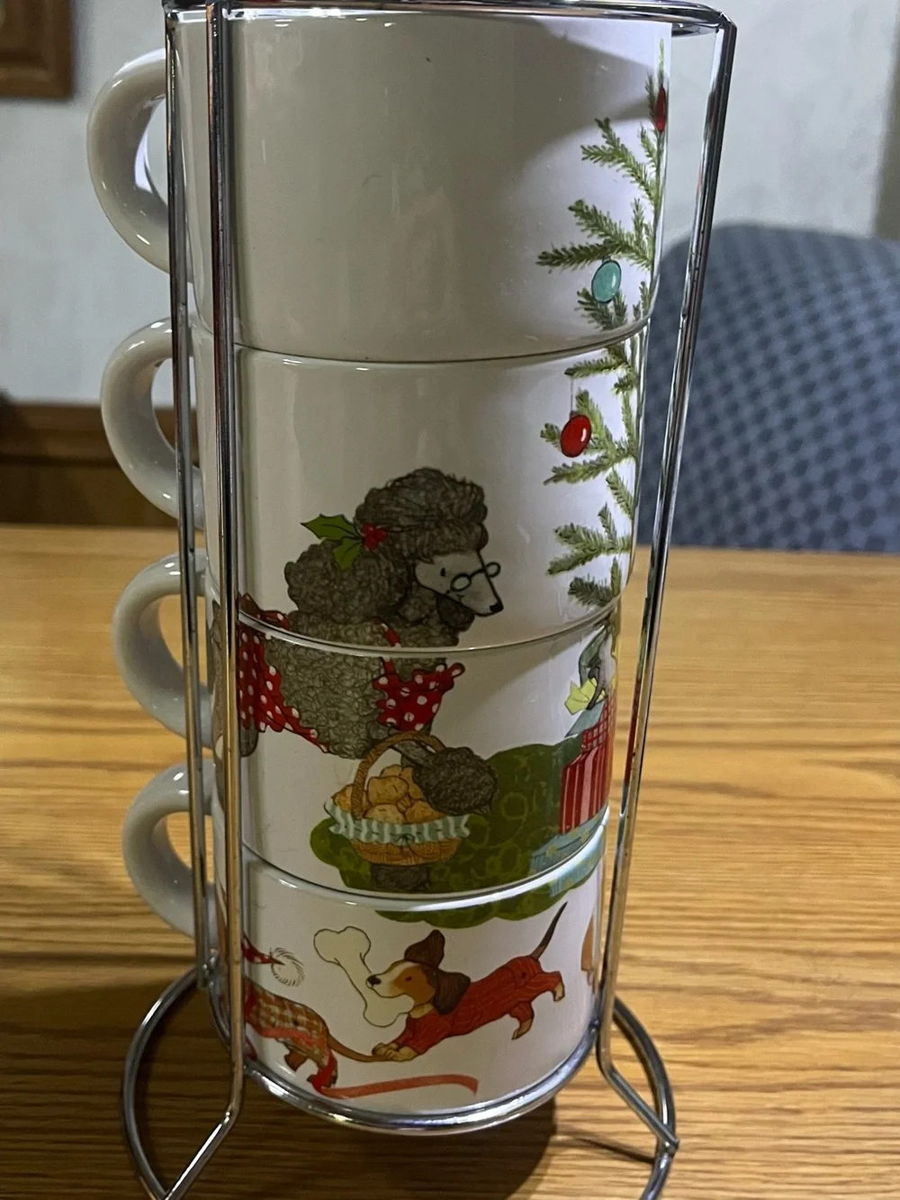 Pier 1 Imports Stackable White Christmas Morning Pups Stoneware Mug Set